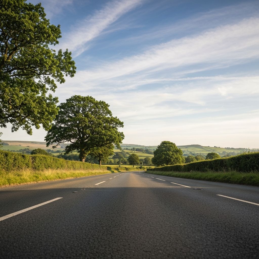 Scenic British road stretching into the distance